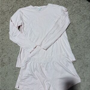 Pima Crew Long-Short Set light pink and white